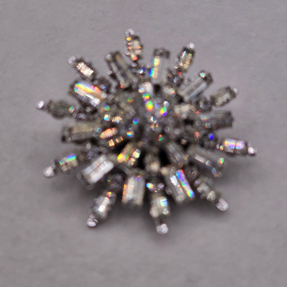Vintage Starburst Brooch Clear Silver Tone Baguette Rhinestone 1.5" Pin Formal - Picture 6 of 15